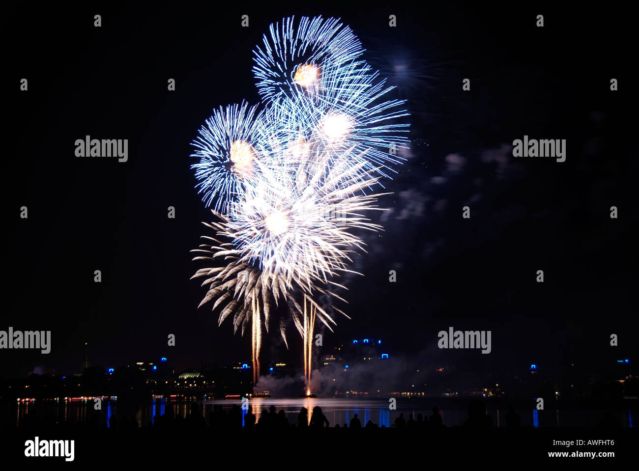 Fireworks at the Außenalster, Hamburg, Germany, Europe, China Time Promotion Stock Photo