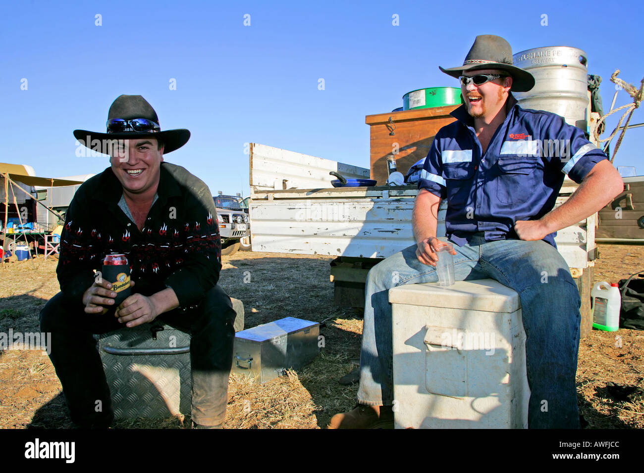 Australian youth at the campground, Mt Isa rodeo Stock Photo