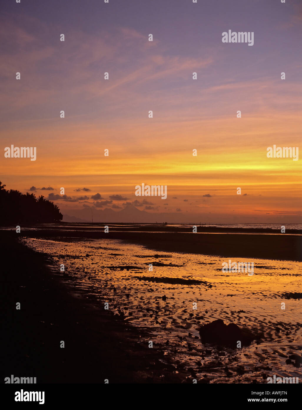 Glowing night sky, low tide, Bali, Indonesia, Asia Stock Photo