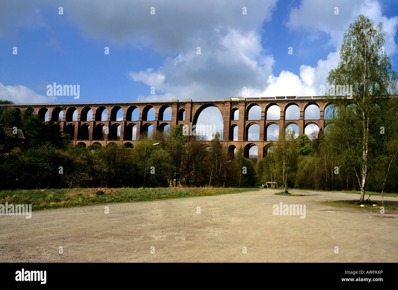 Goeltzsch Valley train bridge (German: Goeltzschtalbruecke), the largest brick bridge in the world, Vogtlandkreis region, Saxon Stock Photo