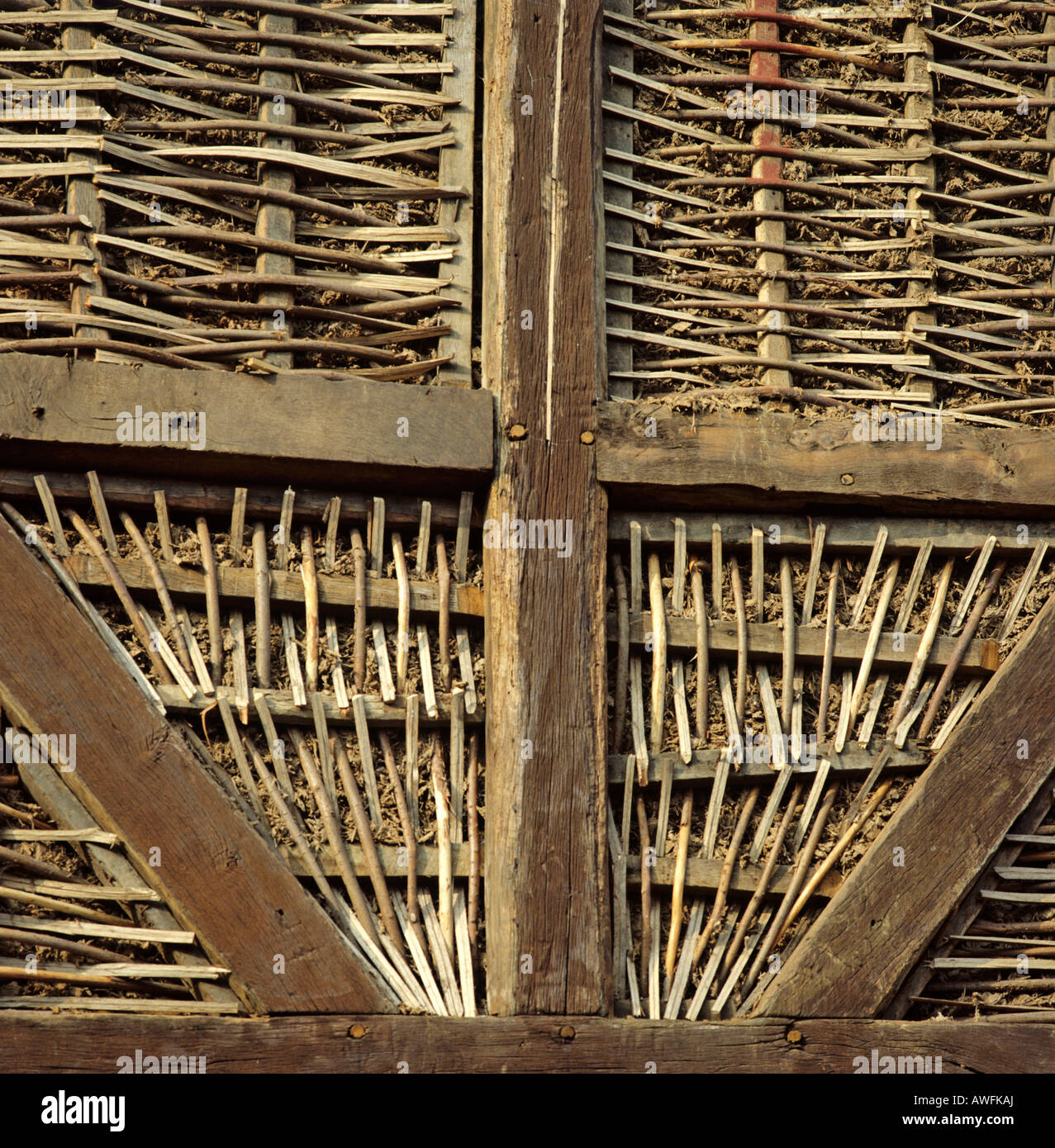 Detail shot, woven willow on a Fachwerk-style house in Lehm, Lower Saxony, Germany, Europe Stock Photo