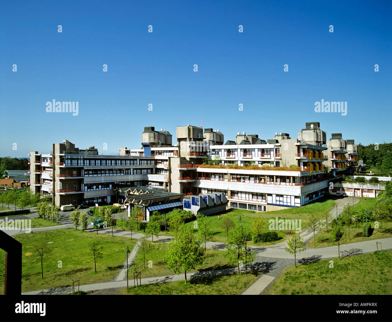 Panoramic view of Klinikum Marburg (hospital), Hesse, Germany, Europe Stock Photo