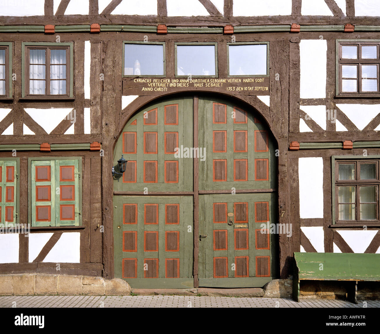 Doors of a Fachwerk-style house built in 1733, Hesse, Germany, Europe Stock Photo