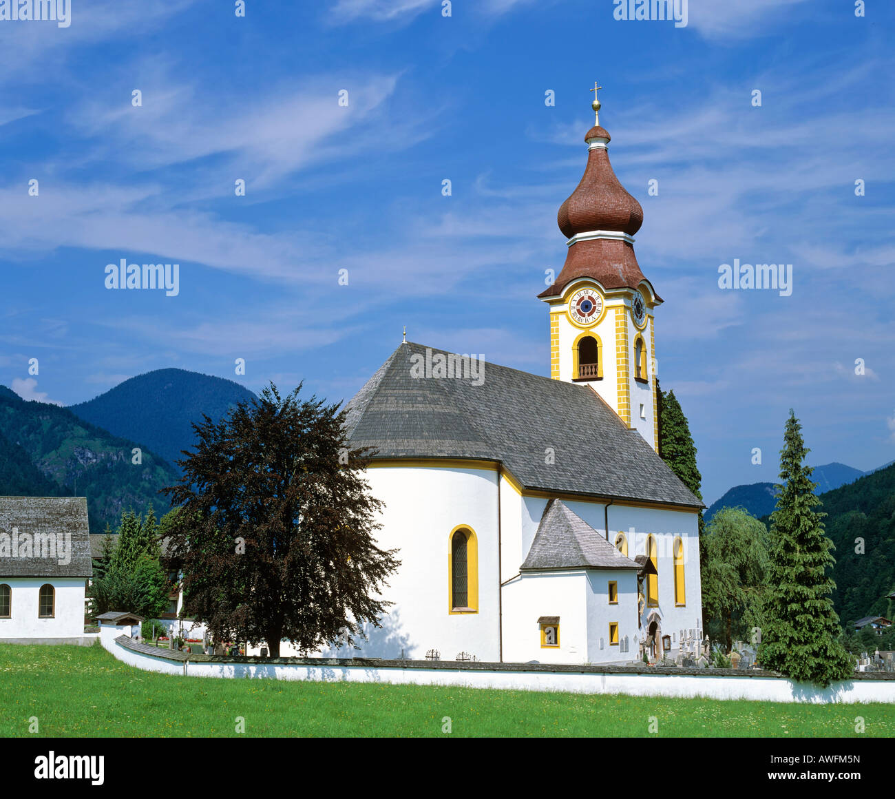 Church at Unken, Pinzgau region, Salzburger Land, Austria, Europe Stock Photo