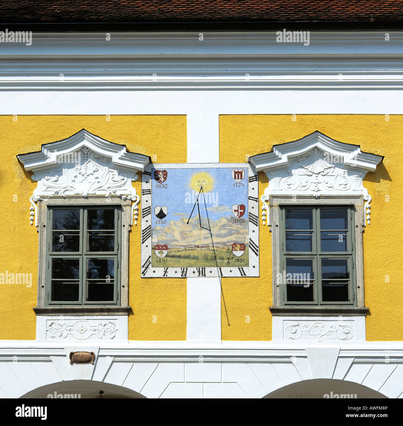 Sun dial, Schloss Tillysburg (Tillysburg Palace), Linz, Upper Austria, Austria, Europe Stock Photo