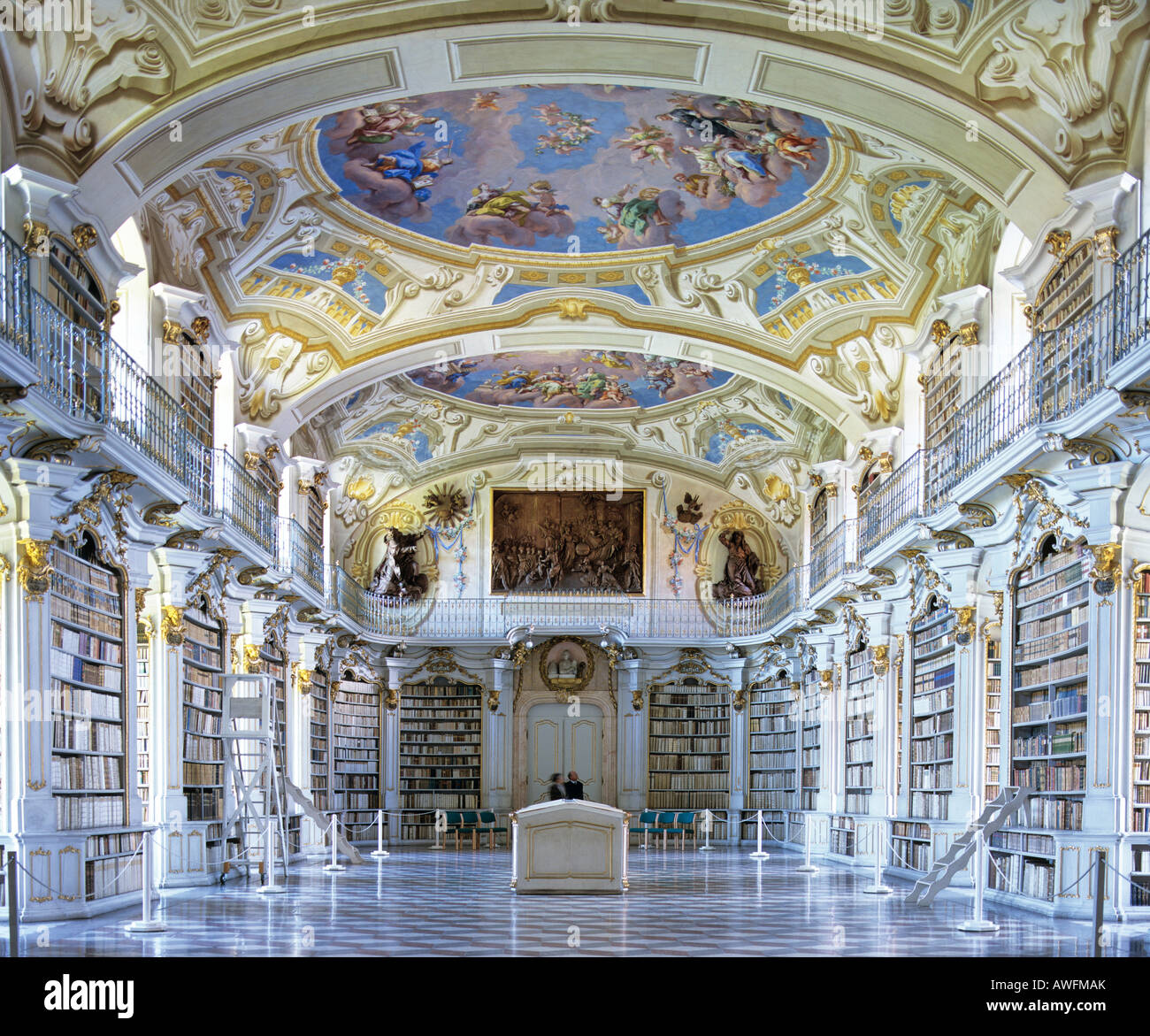 Ceiling frescoes in the largest monastic library (1766) in the world at Admont Abbey, Benedictine monastery in Liexen, Styria,  Stock Photo