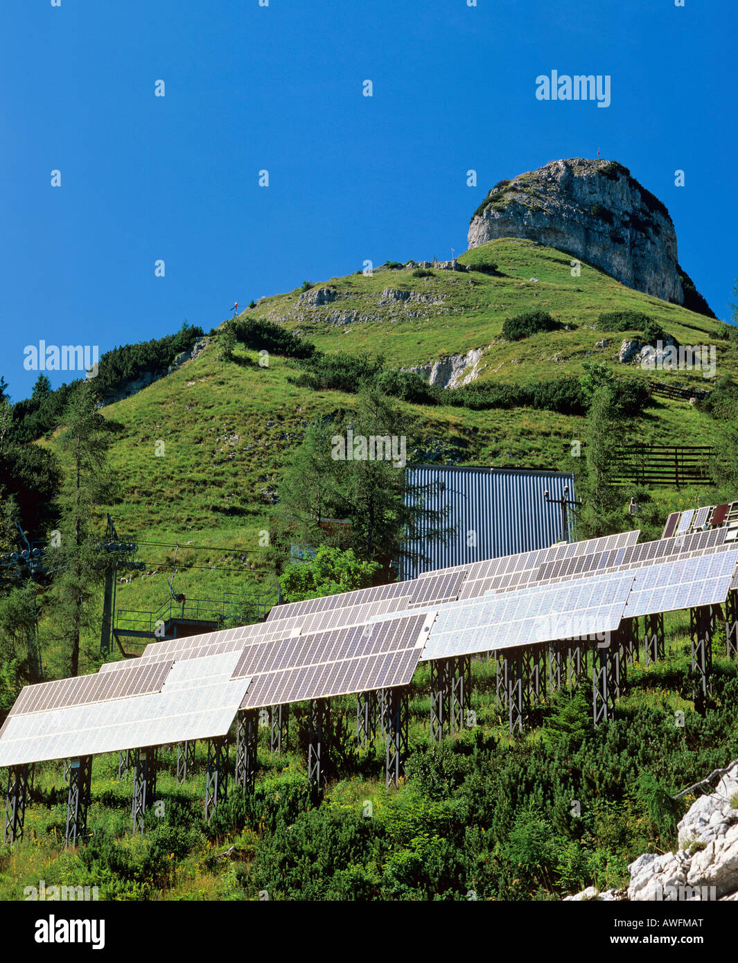 Solar panels on Mt. Loser, Totes Gebirge ('Dead Mountain Range') Range, Styria, Austria, Europe Stock Photo
