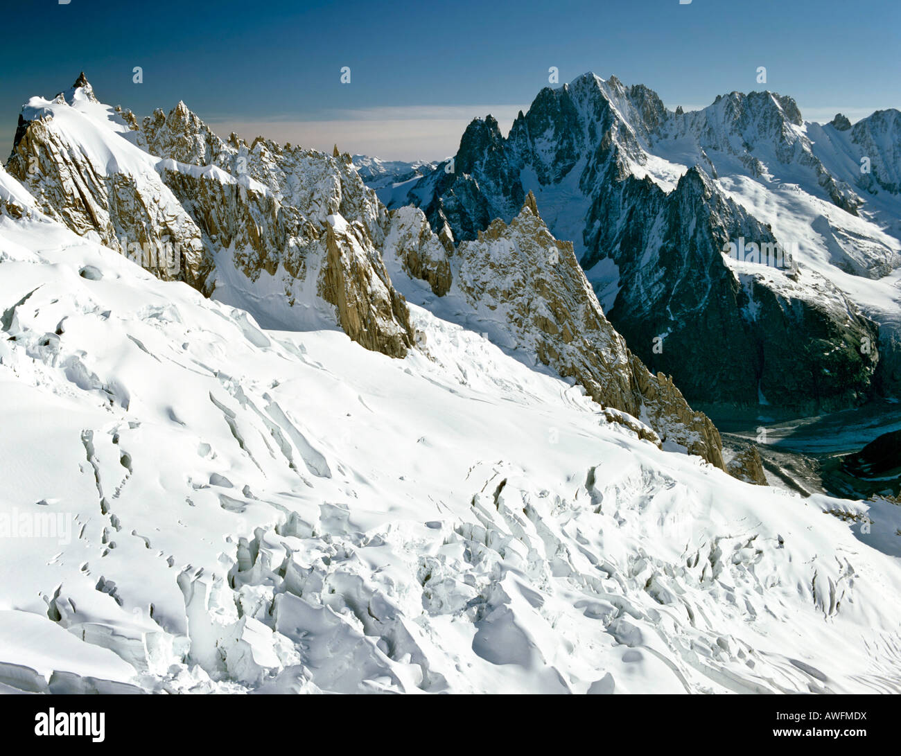 Mer de Glace Glacier, crevasses and breaks, Mont Blanc massif, Savoy Alps, France, Europe Stock Photo