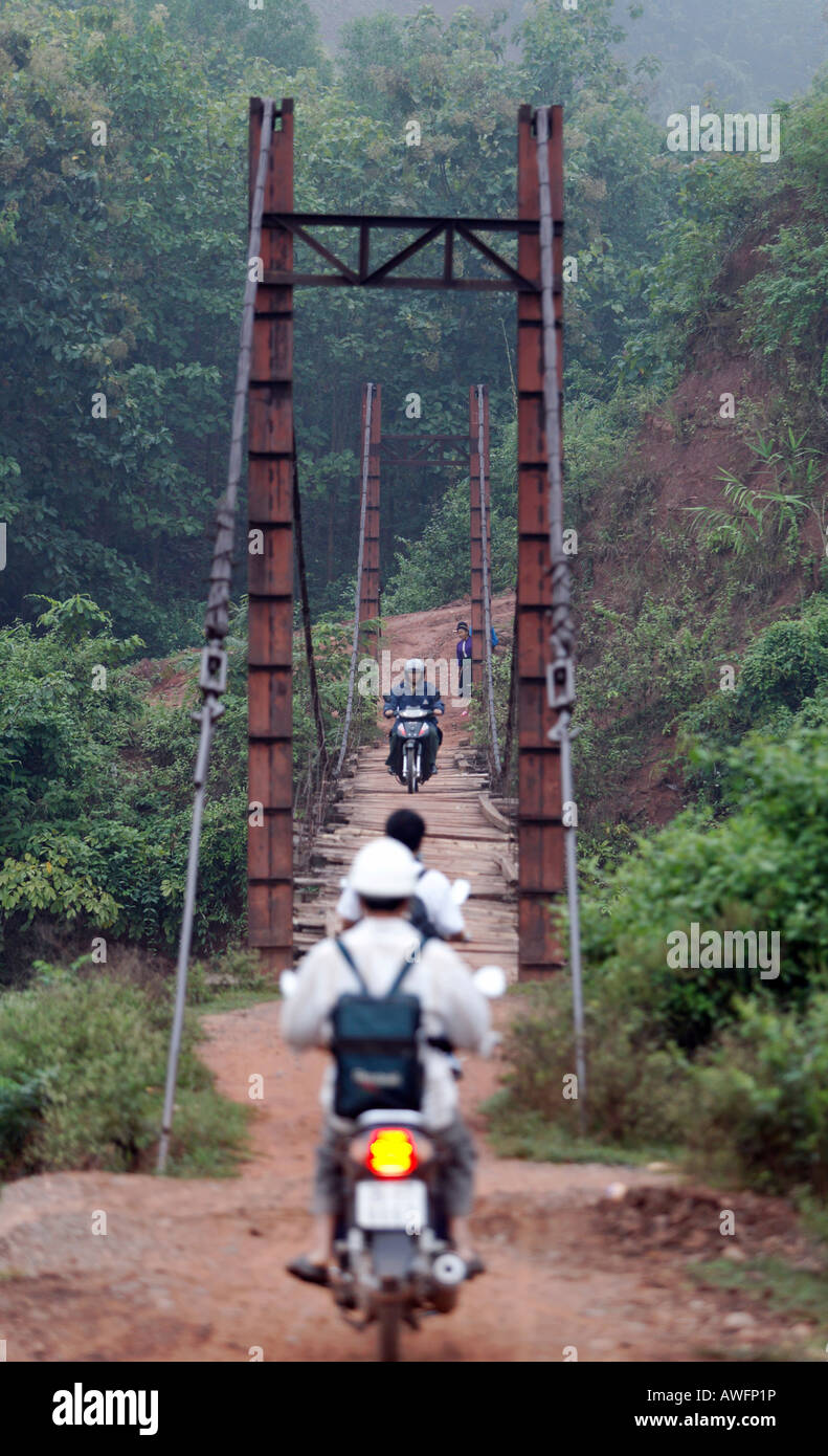 Suspension bridge between Yen Chau and Chien Koy in the North Vietnamese mountains, Vietnam, Asia Stock Photo