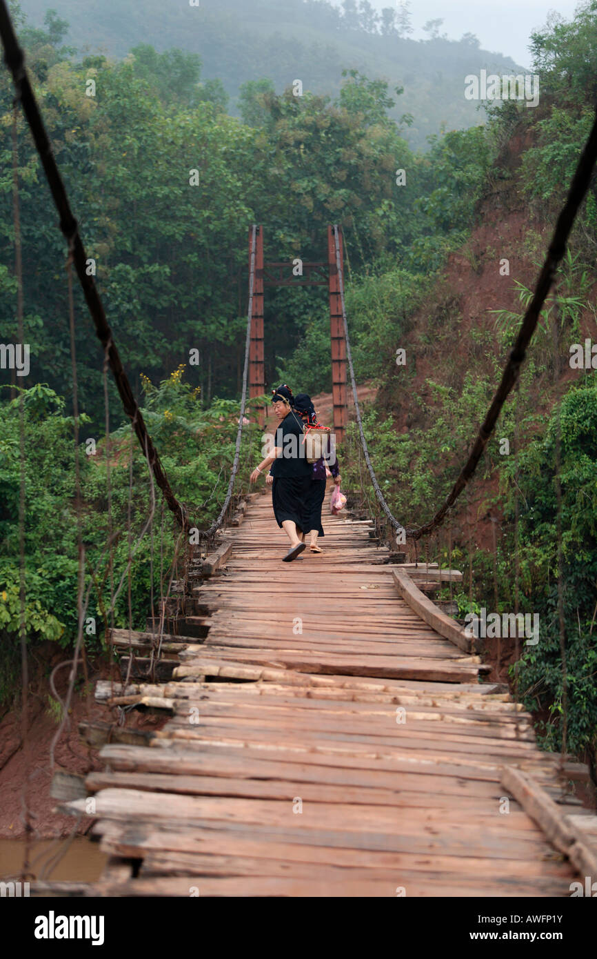 Suspension bridge between Yen Chau and Chien Koy in the North Vietnamese mountains, Vietnam, Asia Stock Photo