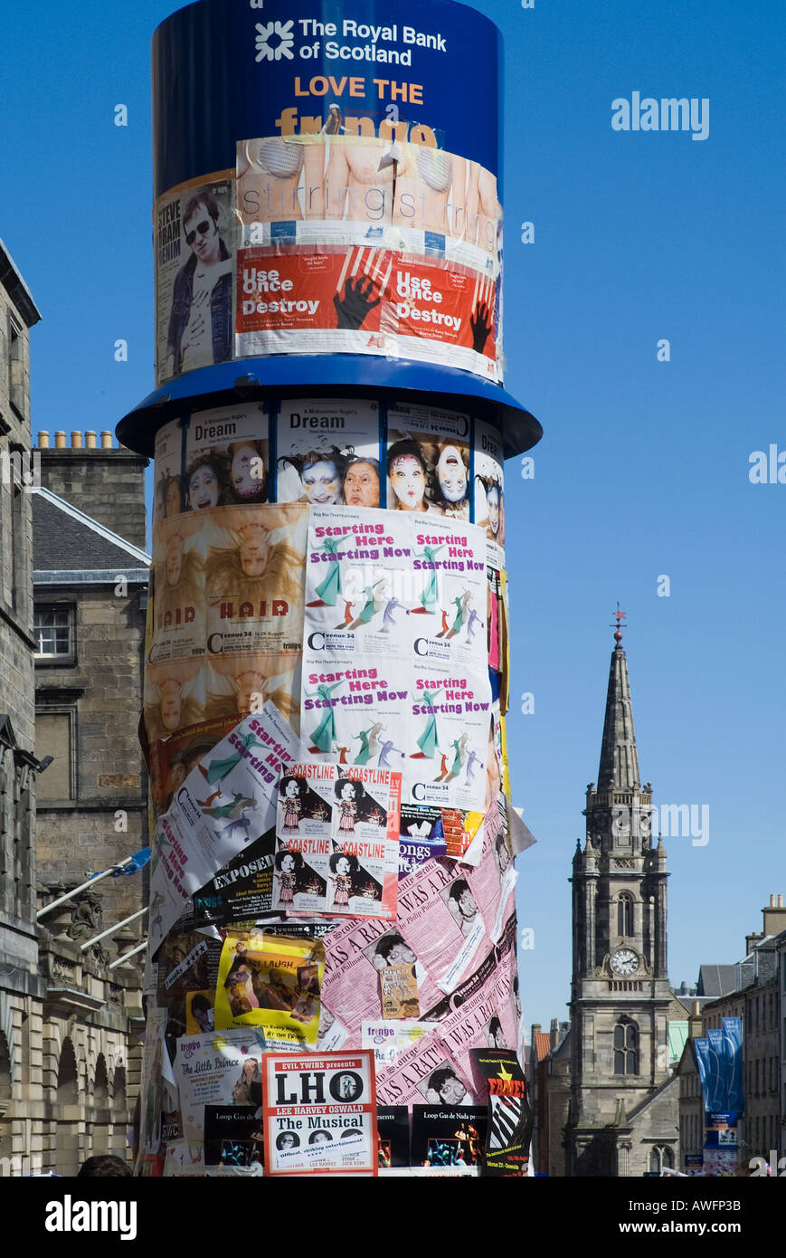 dh Edinburgh Fringe Festival ROYAL MILE EDINBURGH The Fringe advertising billboard bills advertise poster advert scotland theatre posters Stock Photo