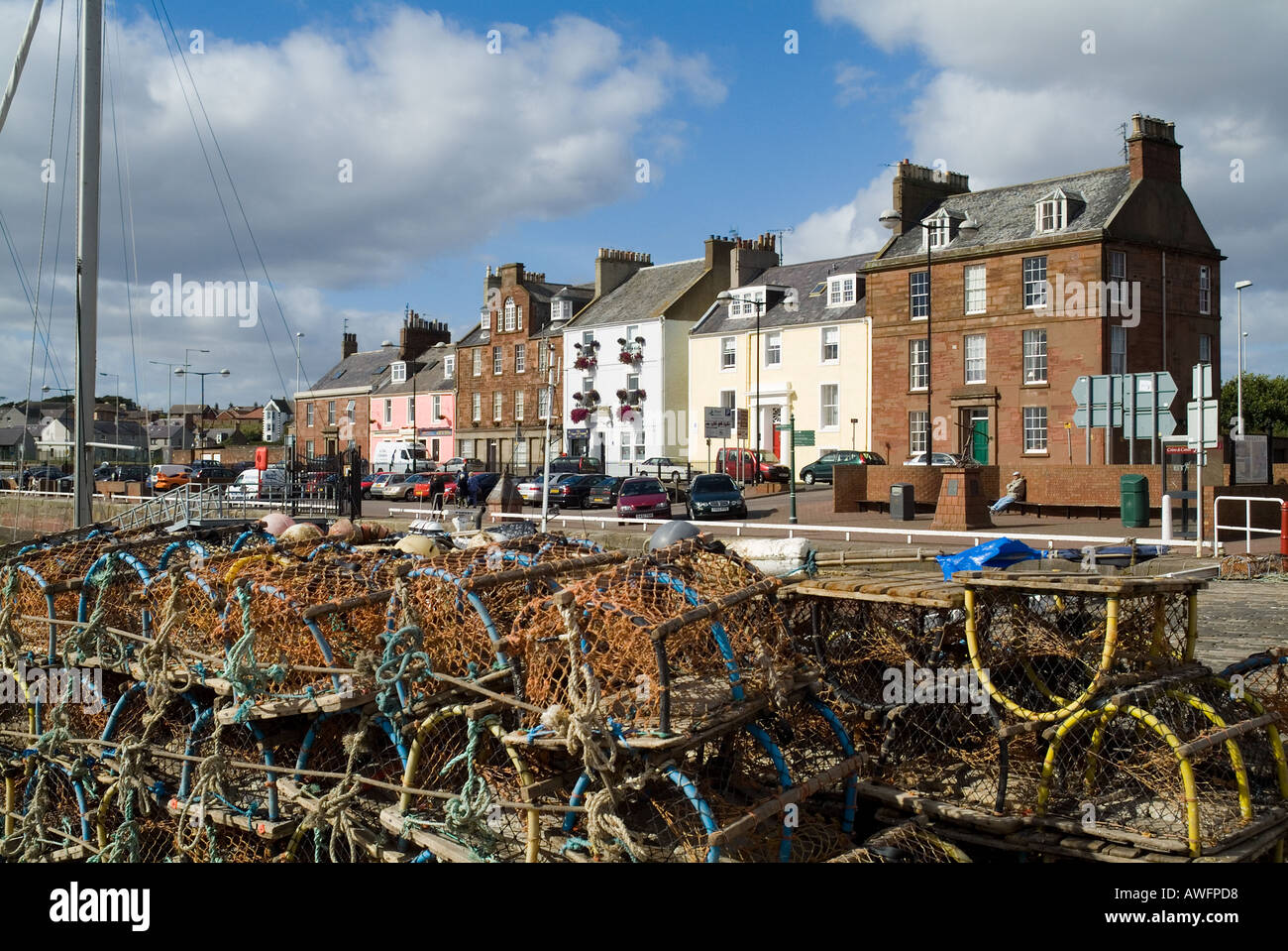 dh Arbroath harbour ARBROATH ANGUS Fishing creels alongside quay side