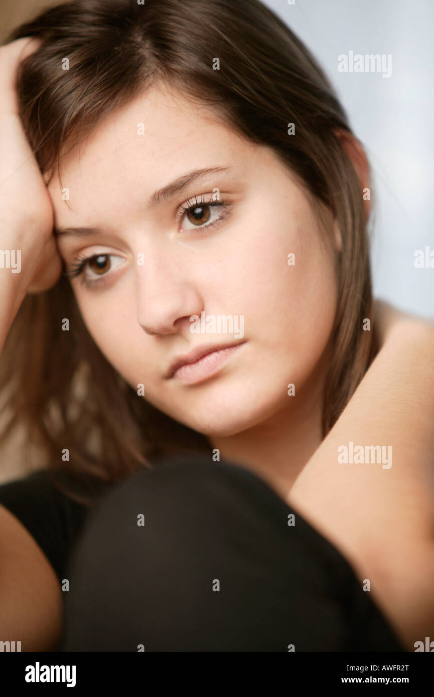 Girl (17) with unseeing eyes, close-up Stock Photo
