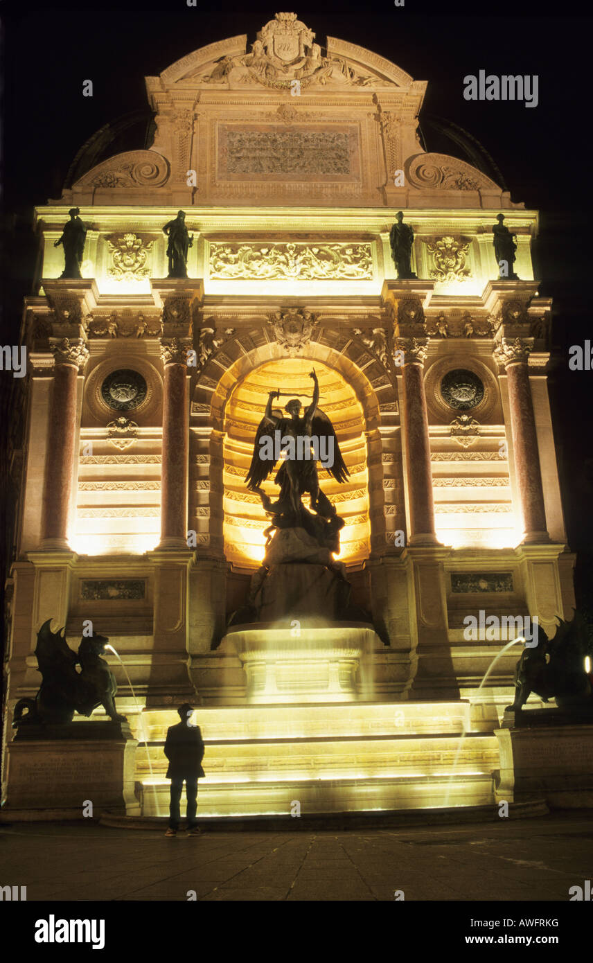 Monument to St Michel Latin Quarter Paris France night scene Stock Photo