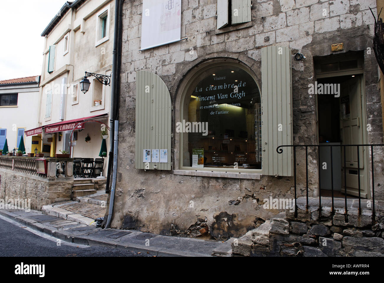 exterior view of the building that Vincent Van Gogh lived in during his time in Arles, Provence, France Stock Photo