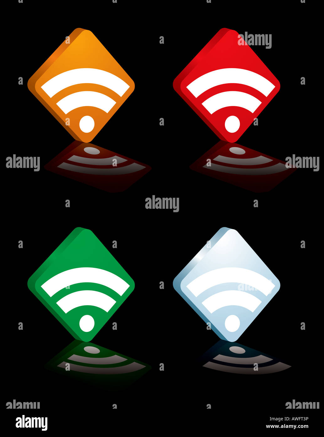 collection of four different coloured rss 3d logo Stock Photo - Alamy