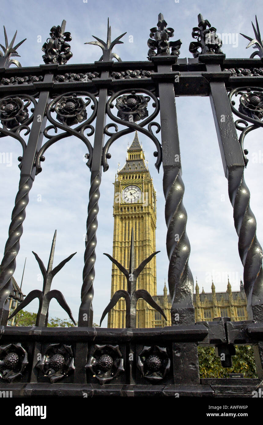 Westminster Railing Looking up through the decorative railings at the tower of the Palace ...