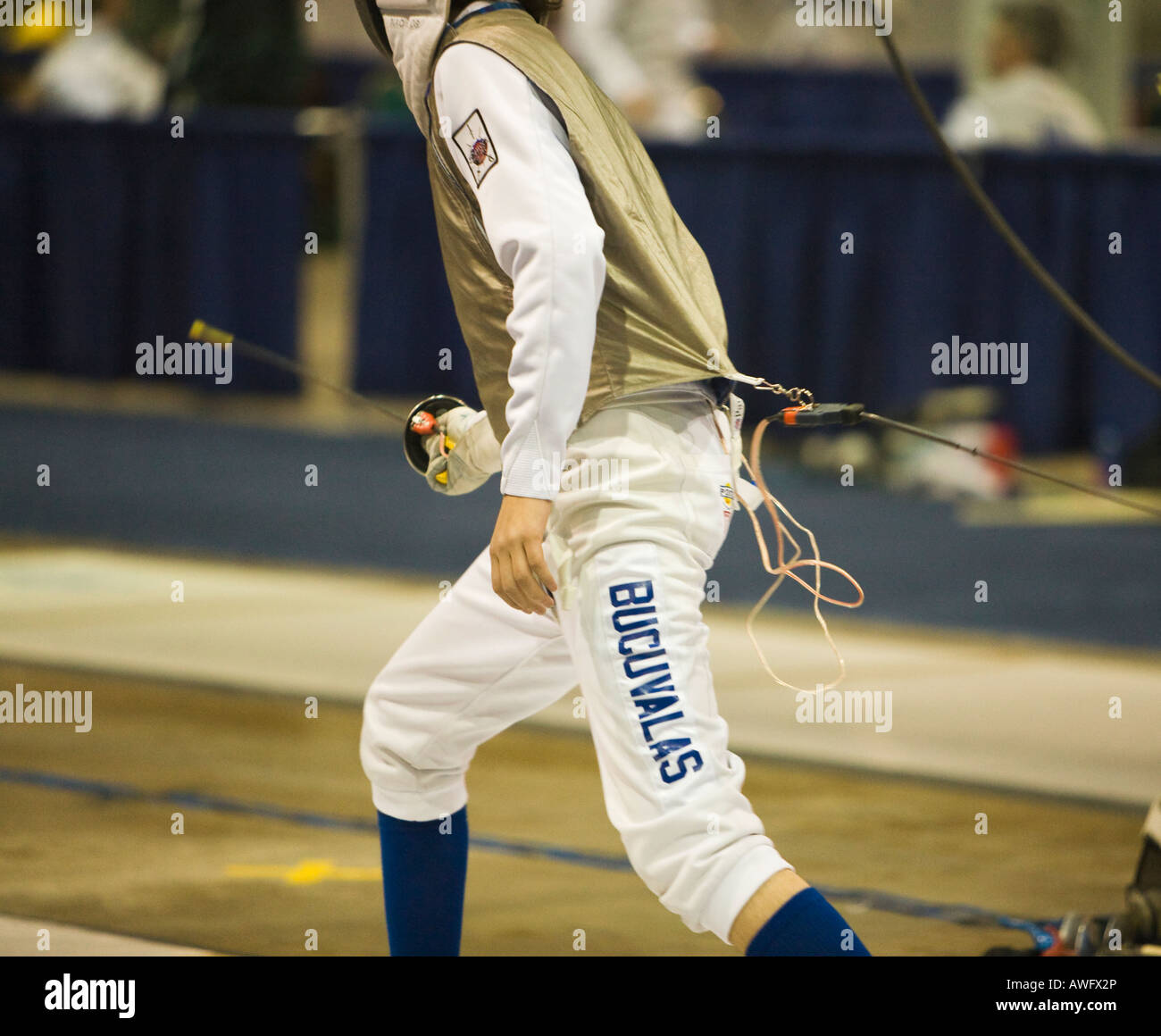 SPORTS Fencing competition bout male foil competitor on strip during