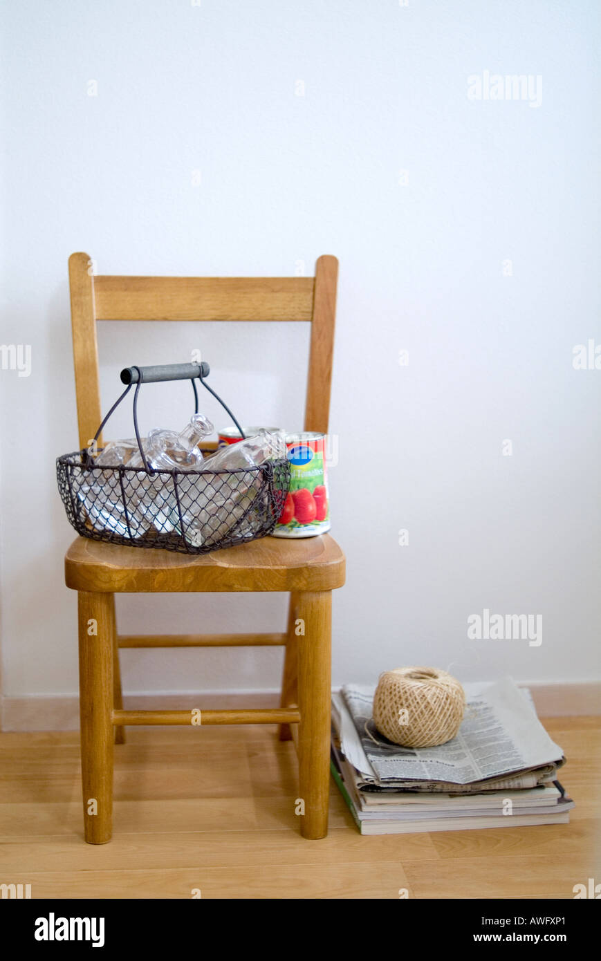 Bottles, tins and newspapers for recycling Stock Photo Alamy