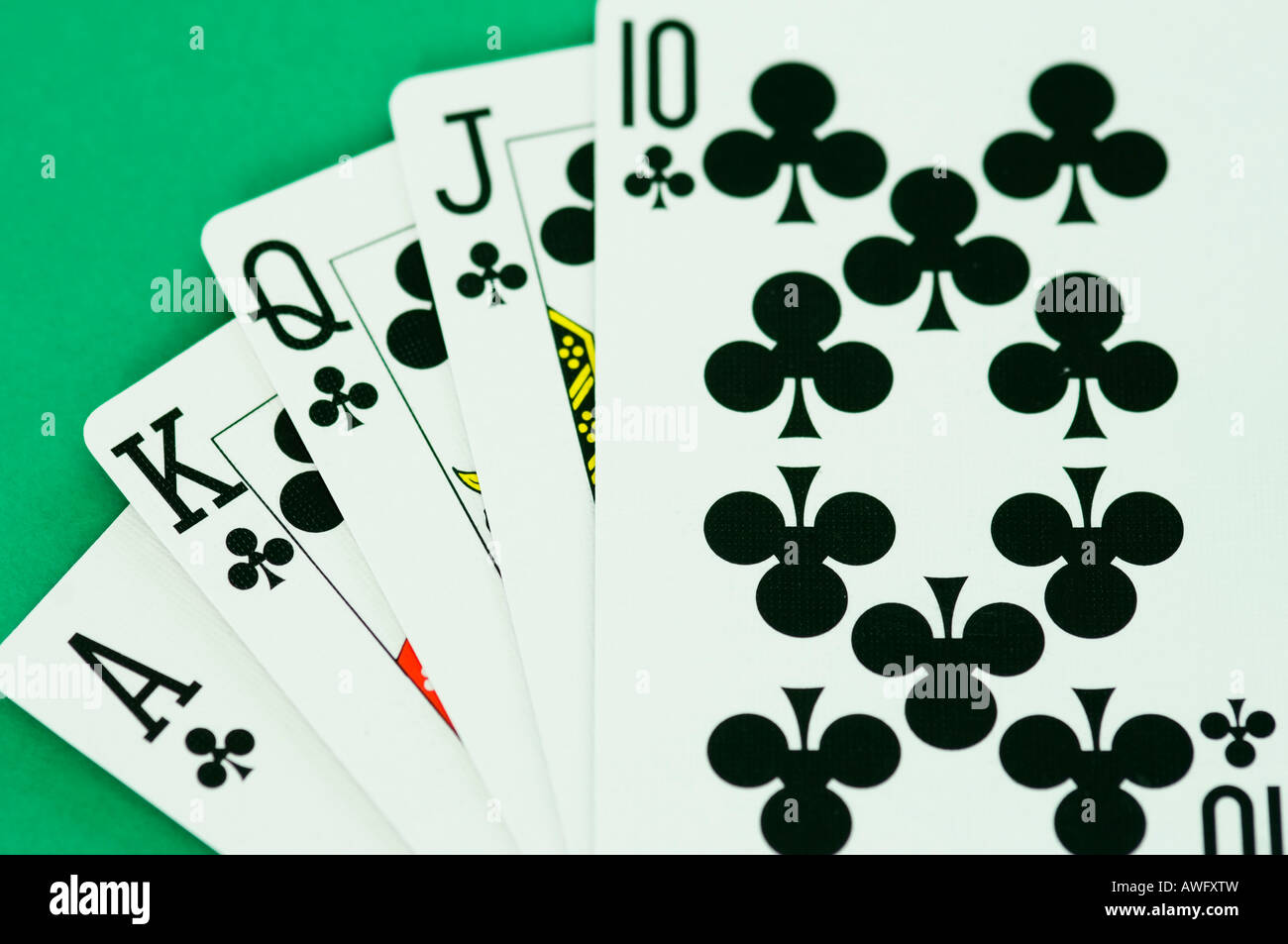 Royal flush hand in poker game Stock Photo