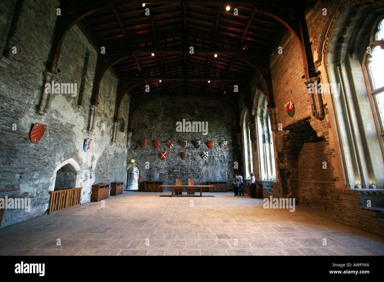 Internal view of the ancient medieval Great Hall at Caerphilly Castle