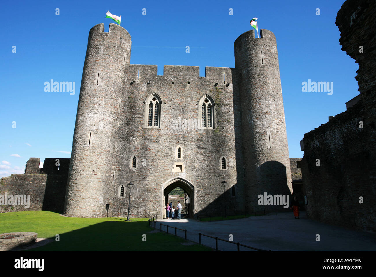 Outer East Gatehouse, the main entrance to famous moated Caerphilly