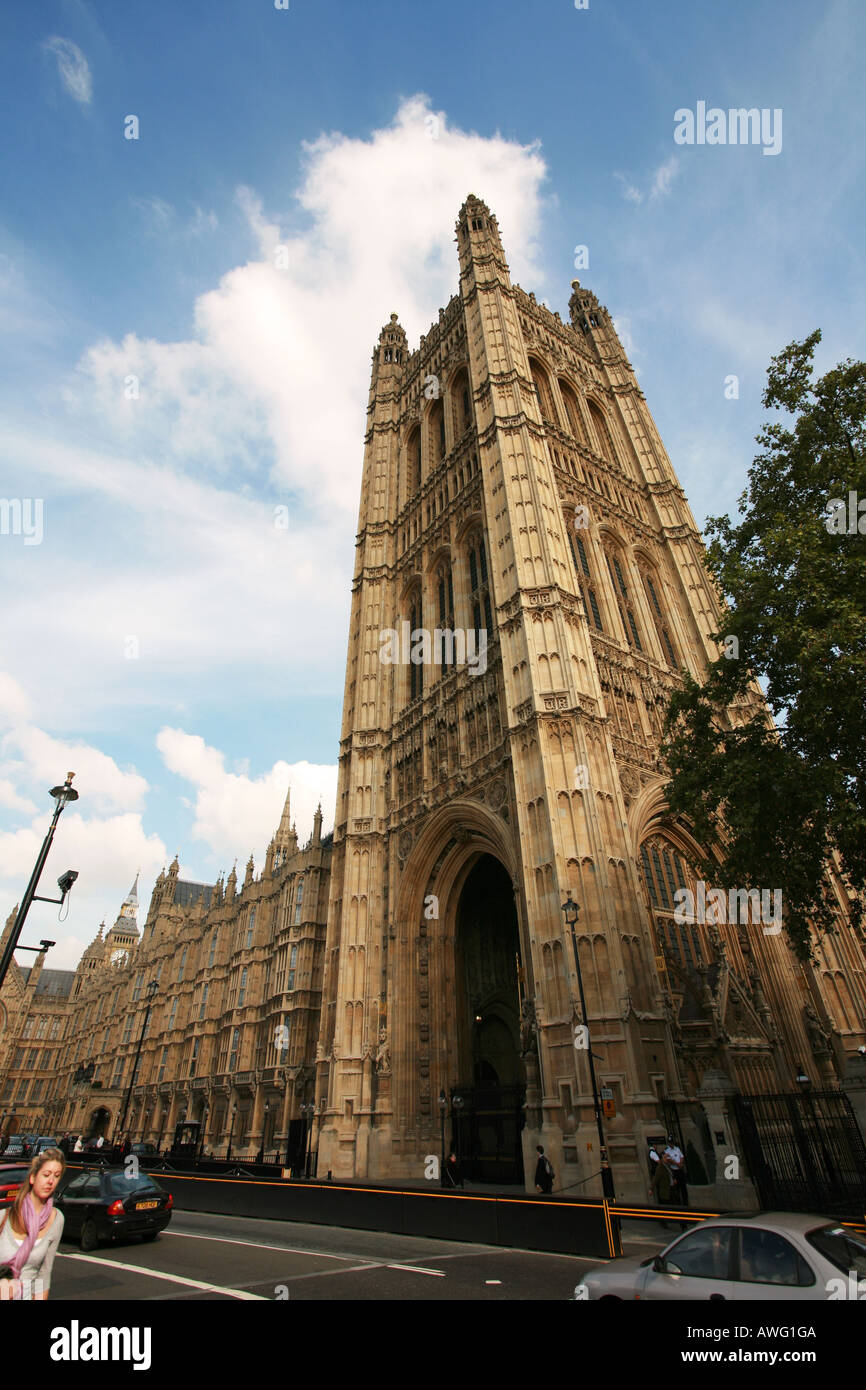 British Houses of Parliament in Westminster central London, a world famous landmark tourist attraction England capital city UK Stock Photo