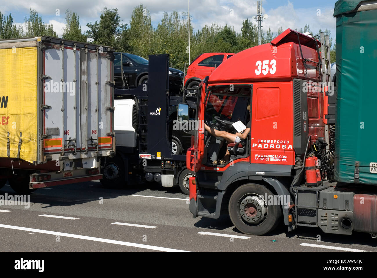 Gridlock traffic jam M25 motorway at standstill Junction 5 in Kent