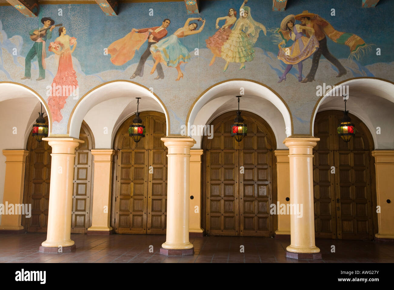 CALIFORNIA Santa Barbara Arlington Theater building arches and mural ...