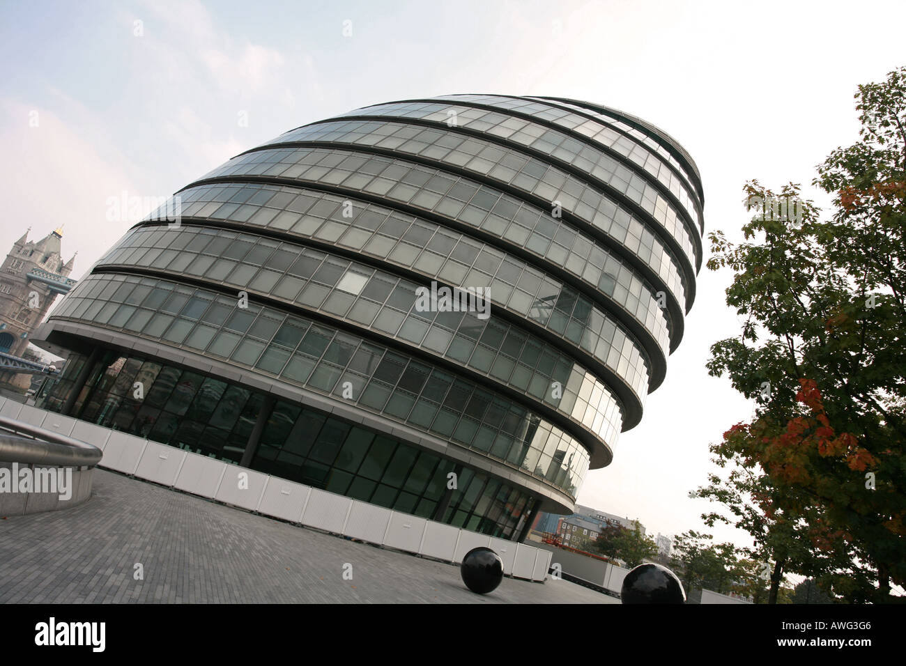 Unusual angle famous tourist landmark the London Assembly Building City ...