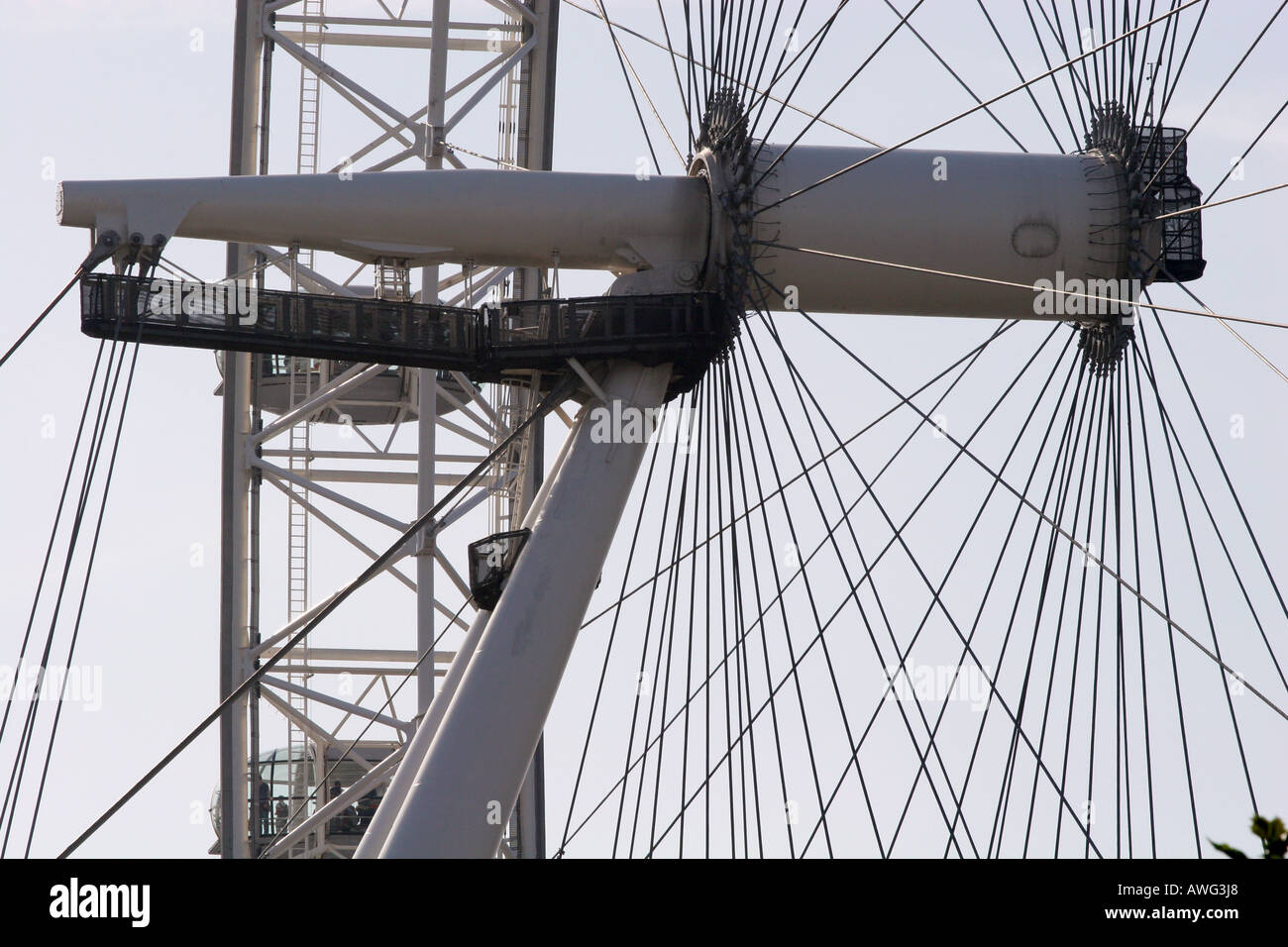 Closeup of the central spindle of the popular landmark tourism attraction The London Eye UK Europe Stock Photo