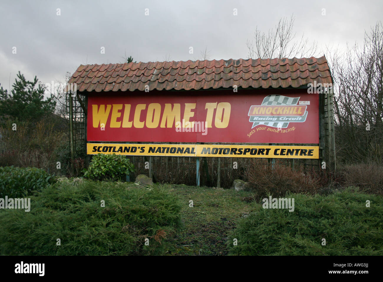 entrance sign to Knockhill racing circuit Fife Scotland  March 2008 Stock Photo