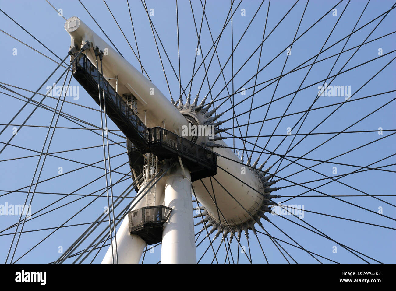 Closeup of the central spindle of the popular landmark tourism attraction The London Eye UK Europe Stock Photo