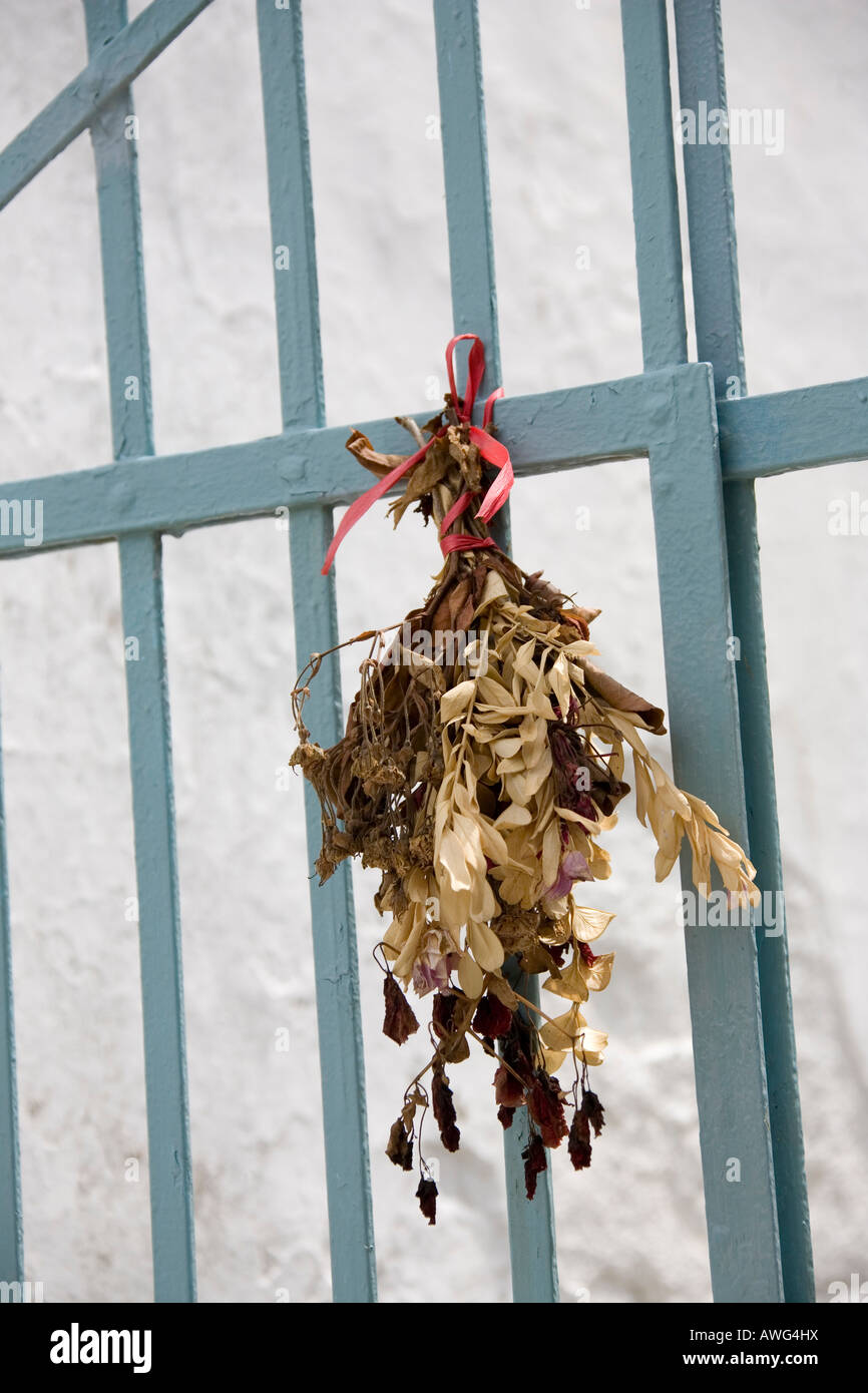 dried flower-bouquet at the yard entrance Stock Photo