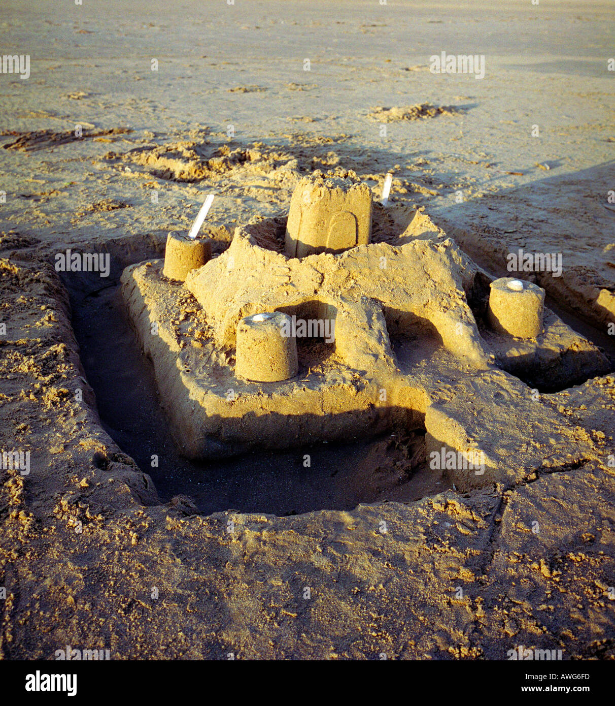 Sand castle on a beach in summer Stock Photo - Alamy