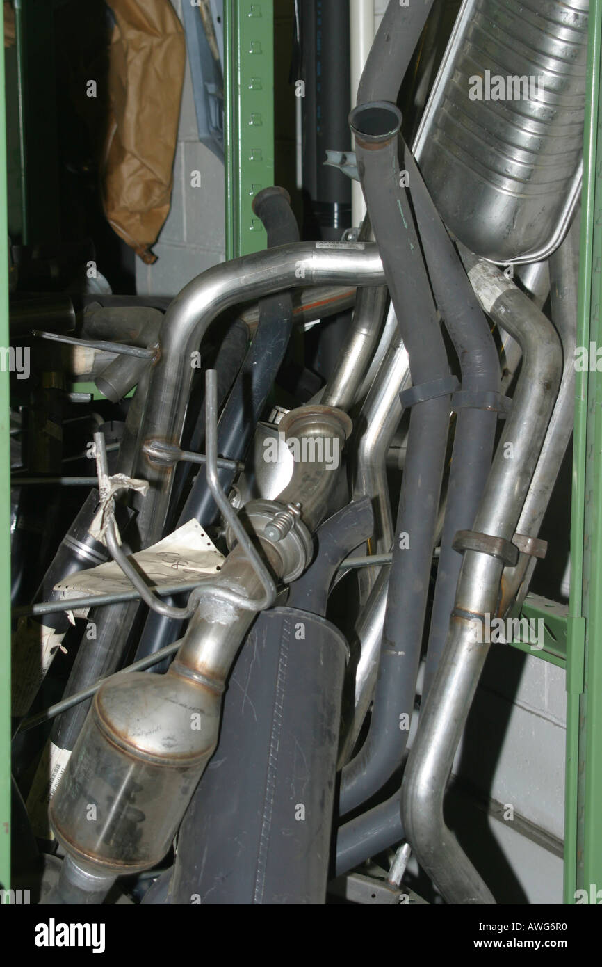Stack of exhausts in car Stock Photo Alamy