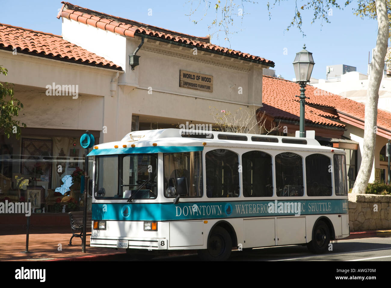 CALIFORNIA Santa Barbara Downtown waterfront electric shuttle vehicle at  bus stop on State Street shopping district Stock Photo - Alamy