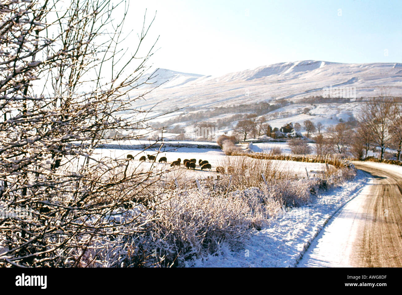 Yorkshire Moors in winter snow and sunshine near Kirkby Lonsdale Stock