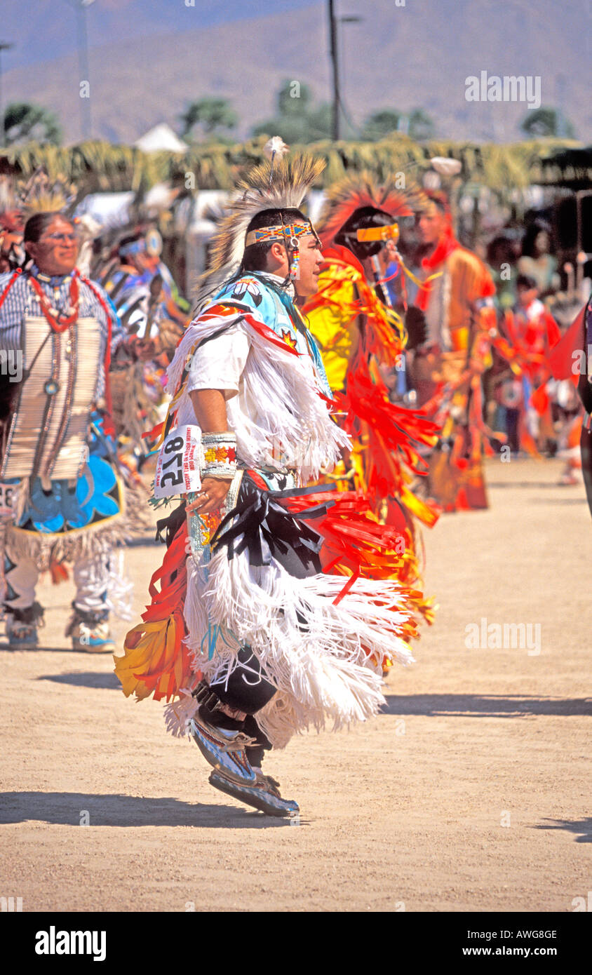 Native north American Indian competition dancer at the Indio Pow Wow