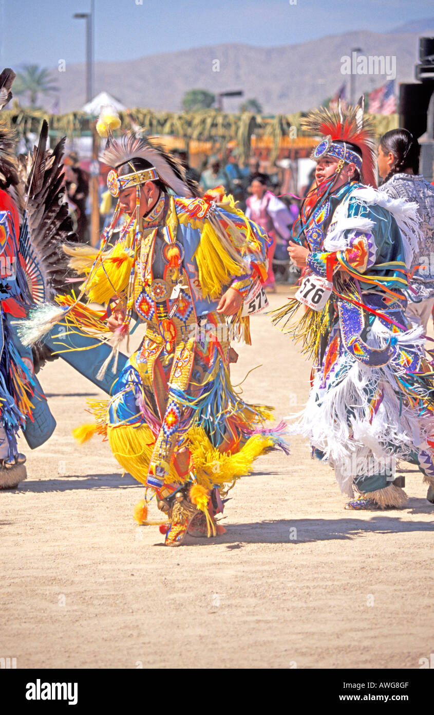 Native north American Indian competition dancer at the Indio Pow Wow