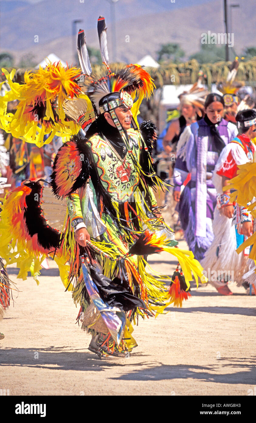 Native north American Indian competition dancer at the Indio Pow Wow