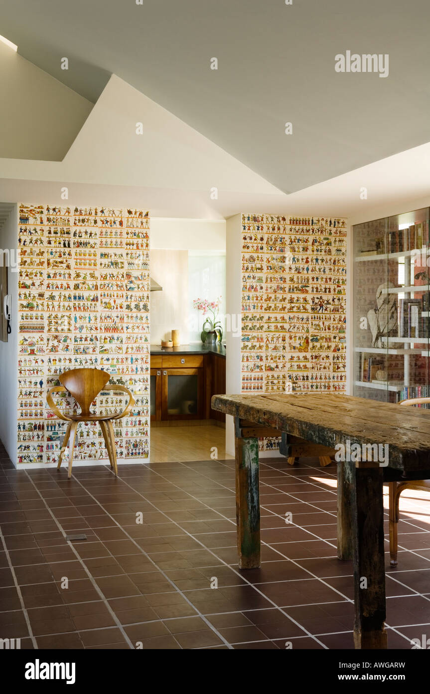 view into kitchen of penthouse in 1930s Modernist apartment building by Berthold Lubetkin Stock Photo