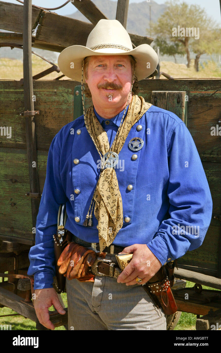 Volunteer actors dress as cowboys to participate in American Old West reenactments Stock Photo Alamy