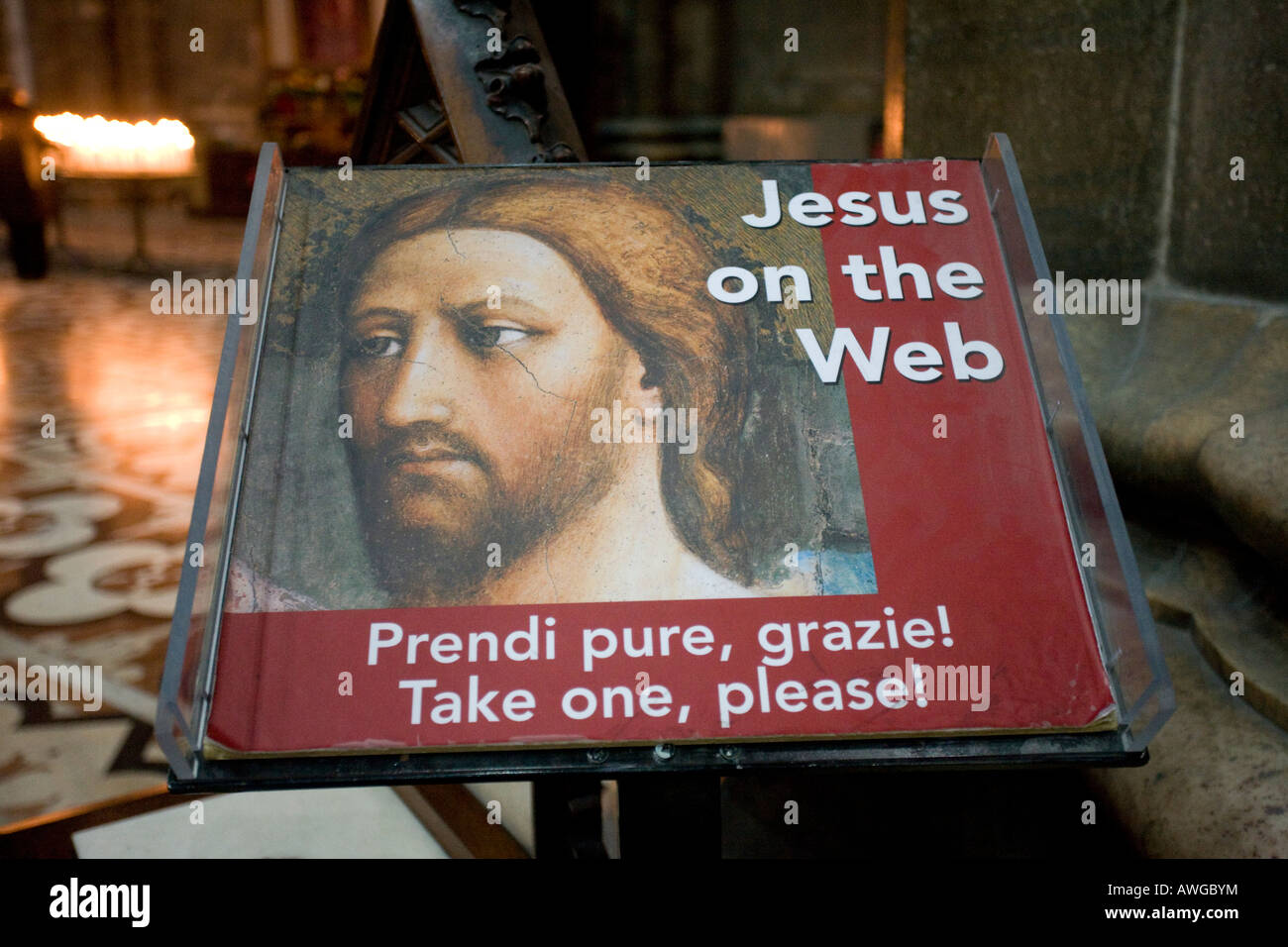 Jesus Poster in the Cathedral Milan Centre Italy Stock Photo