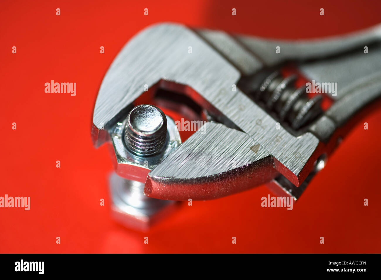 Nuts and bolts with adjustable spanner Stock Photo Alamy