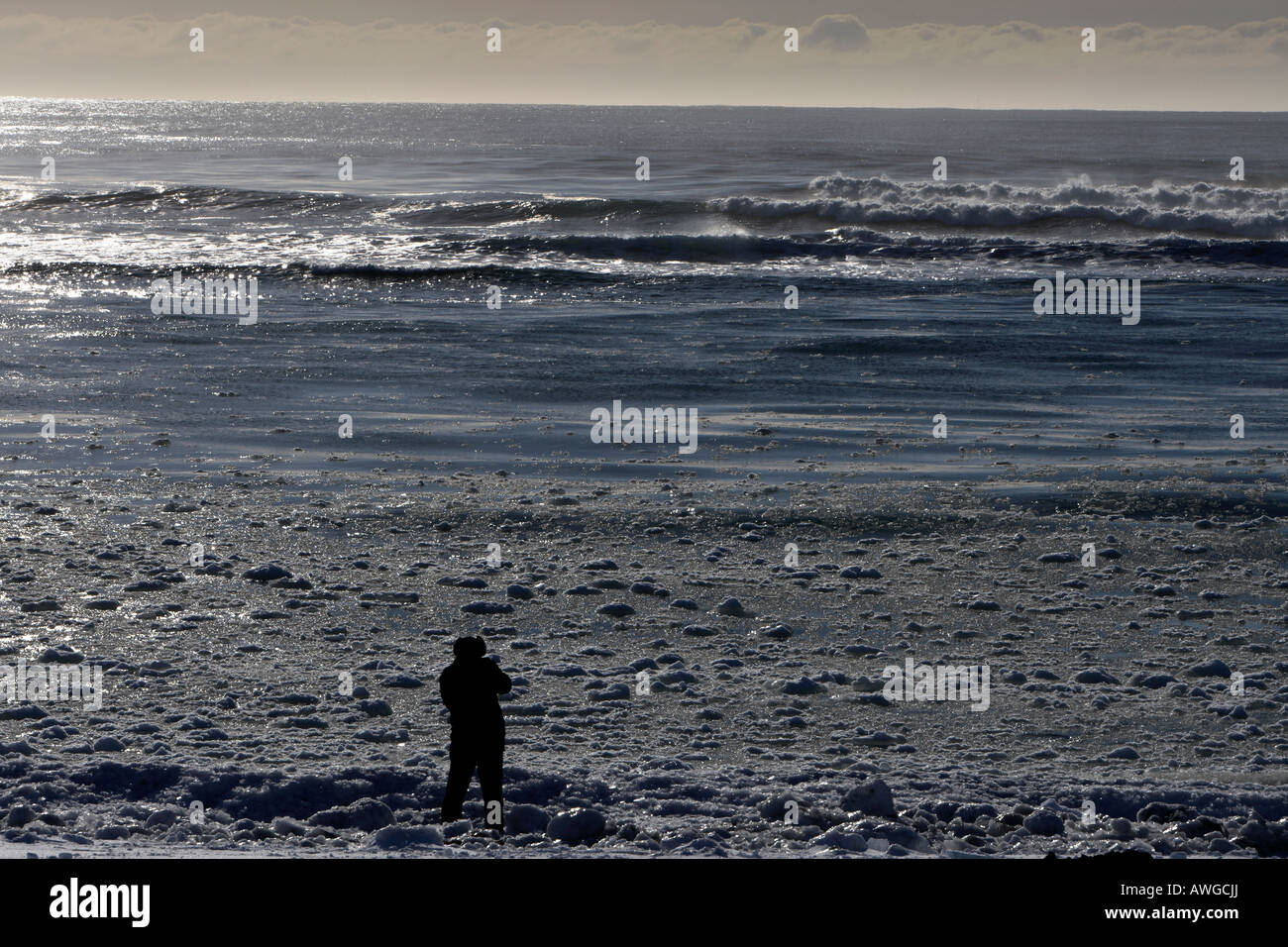 Melting ice at the coastline near Thorlakshofn Iceland Stock Photo