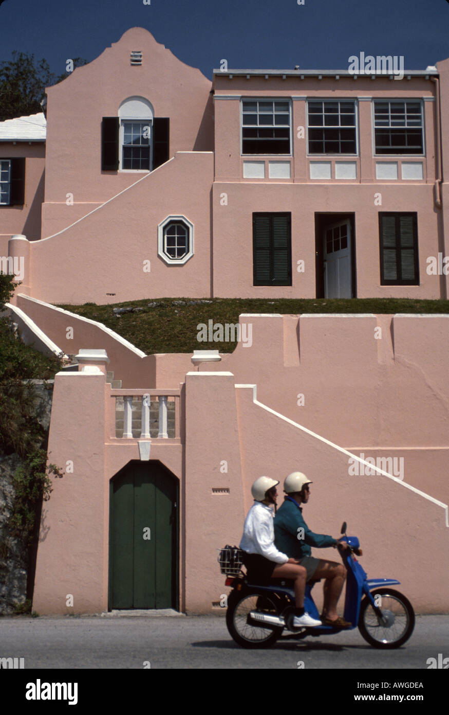 Bermuda,St. George,island nation,Atlantic Ocean,water,British colonial influence,homes,buildings,city skyline,downtown,city center centre,residences,h Stock Photo