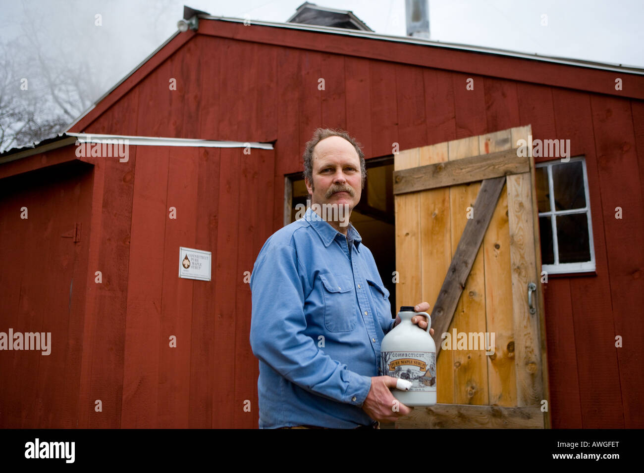 A farmer who makes Maple syrup in Guilford Connecticut USA Stock Photo