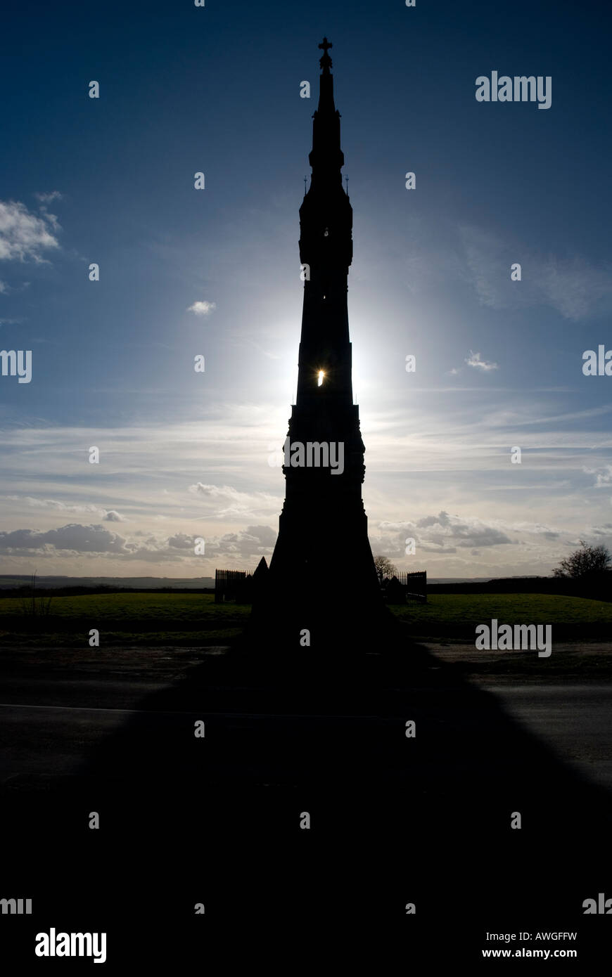 Silhouette of Sledmere monument, Garton hill, Yorkshire Wolds. Stock Photo