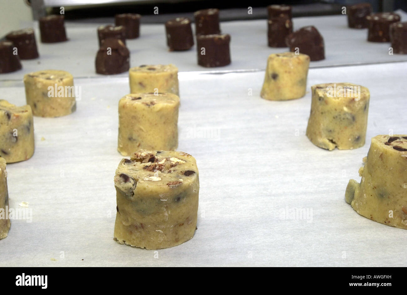 American style cookies in tower shapes before they are baked in the